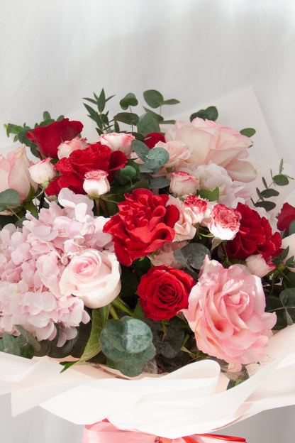 Peek-a-boo hydrangea rose bouquet